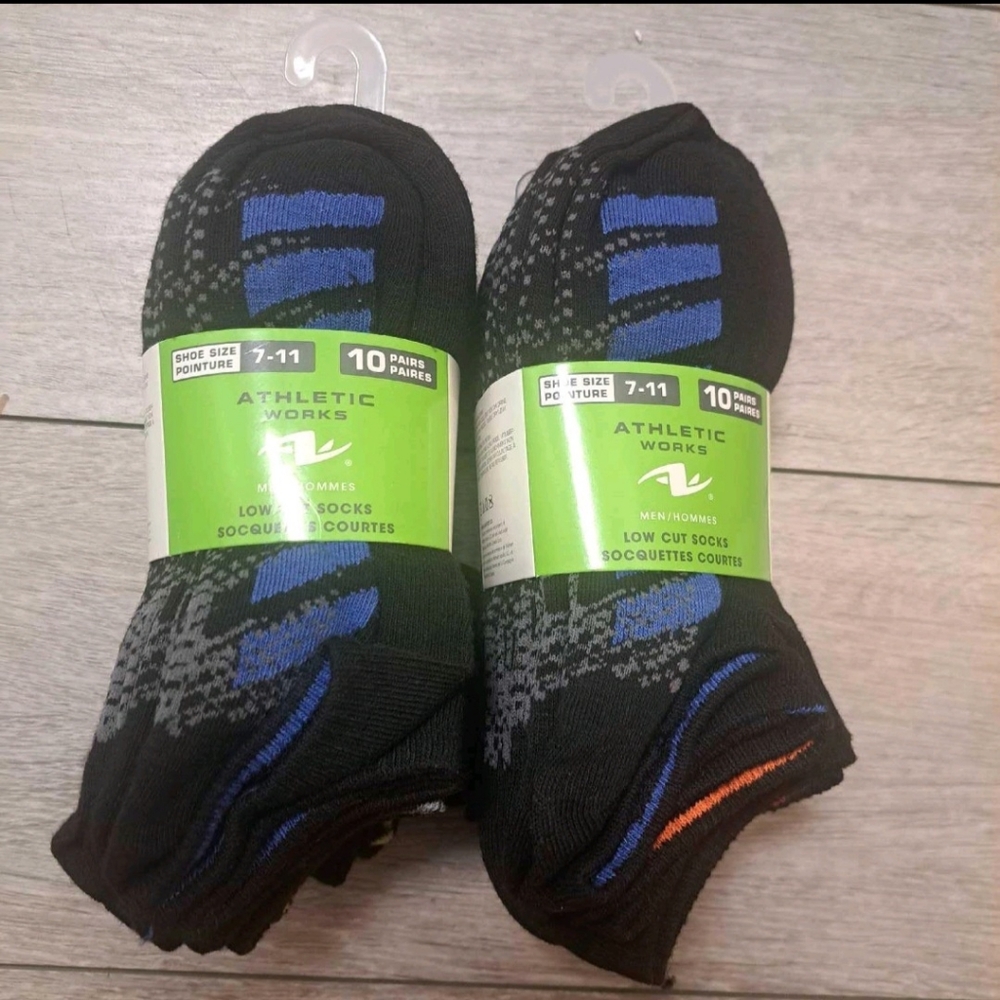 2 Brand New Pack Of Athletic Works 10 Pairs Men's Black Low Cut Socks